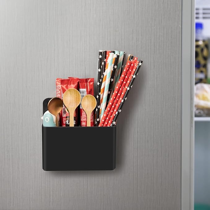 MoKo Magnetic Pen Holder, Pencil Accessories Whiteboard Organizer, Black | Magnetic dry erase marker holder has two compartments and an ABS body for whiteboards, refrigerators and lockers.