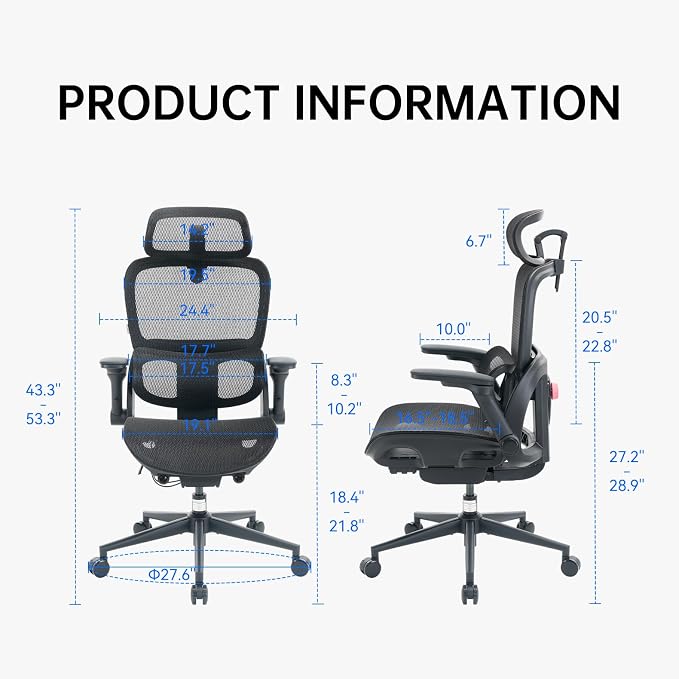 SIHOO B300 PRO Comfy Ergonomic Office Chair Without FOOTREST, Black | Mesh Computer Chair with 360° FILP-up 6D Armrests, 135° Reclining, Breathable Desk Chair for Home Office, Holds 300 LBS