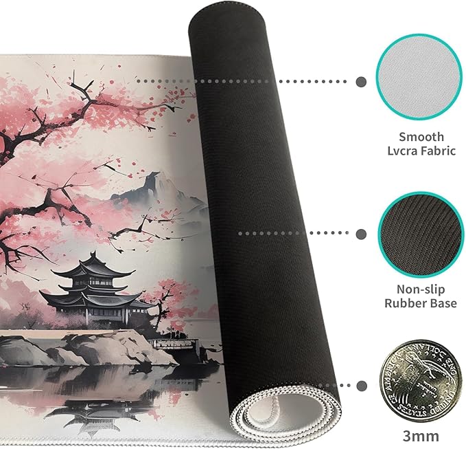 Gaming Mouse Pad Desk Pad XL Large Mouse Mat Keyboard Mat Office Desk Decor AccessoriesKeyboard Mat Office Desk Decor Accessories (Pink Ink Painting)