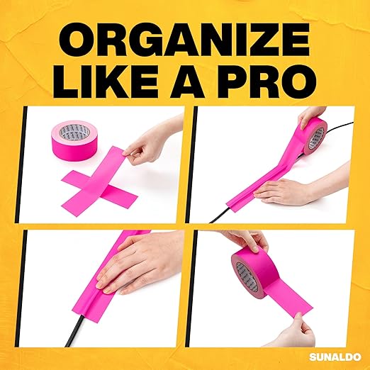 Gaffers Tape Heavy Duty, Easy to Rip, Residue-Free Professional Grade Floor Tape for Electrical Cords, Matte Finish Non Reflective, Weather Resistant (1, Pink, 2" x 30 Yards)
