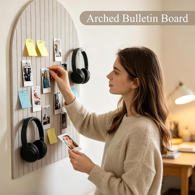 Large Arched Felt Bulletin Board, 35''x24''-6 Pack Cork Board with 30 Pushpins & 48 Residue-Free Adhesive Tabs, Decorative Photo Picture Board for Home Office School Wall