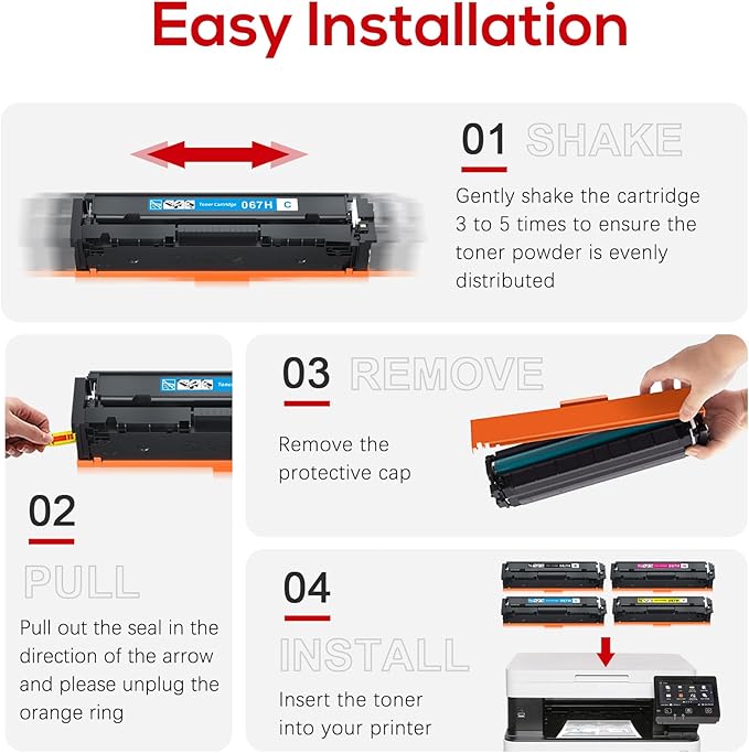 Compatible Canon 067H 067 Toner Cartridge Set Replacement for Canon 067H Compatible for Color ImageClass MF656Cdw LBP632Cdw MF654Cdw MF653Cdw LBP633Cdw MF650C LBP630C MF652Cw Printer 4 Pack