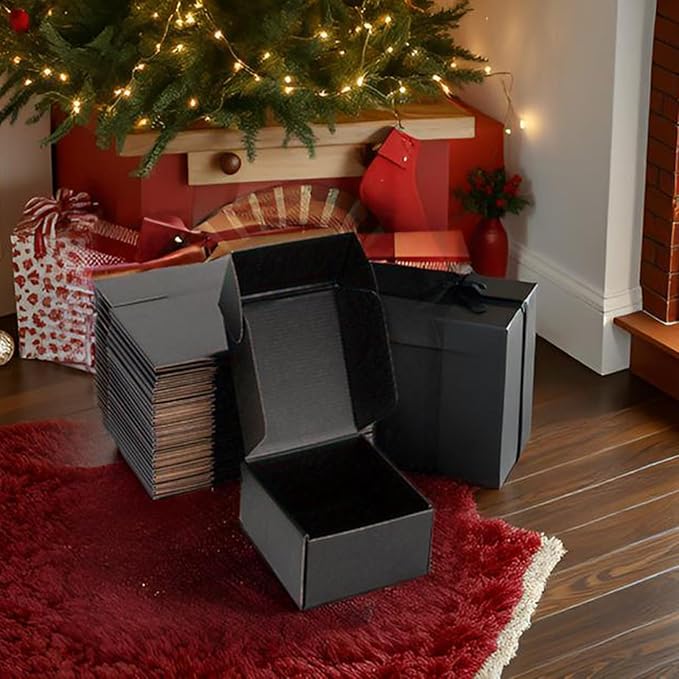 Small Shipping Boxes 6x6x4 Inch (25 Pack) - Sturdy Black Corrugated Cardboard Boxes for Small Business, Ecommerce, Mailing & Packaging | Recyclable Gift & Storage Boxes