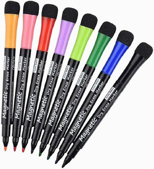 LivDeal Magnetic Dry Erase Markers - Fine Tip, Assorted Colors, 8 Pack, Low Odor Whiteboard markers for kids, Work On White board & Calendar, Refrigerator, (OF038)
