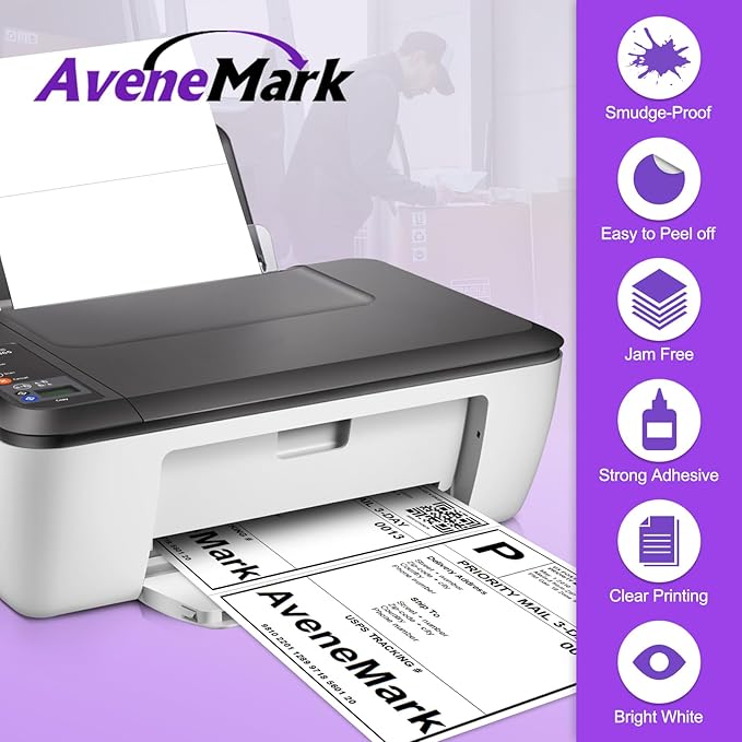 200 Half Sheet Shipping Labels 8.5x5.5 Inch 100 Sheets 2 per Page Self Adhesive White Mailing Labels for Laser Inkjet Printer, 5 1/2 x 8 1/2 Half Sheet Labels