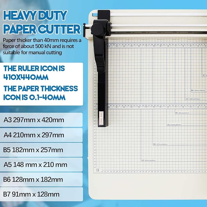Threlaco 17 Inch A3 Heavy Duty Guillotine Paper Cutter 400 Sheet Capacity Guillotine Paper Cutter Stack Cards Trimmer Solid Steel with Metal Base for Cardstock Leather Office Home School (White)