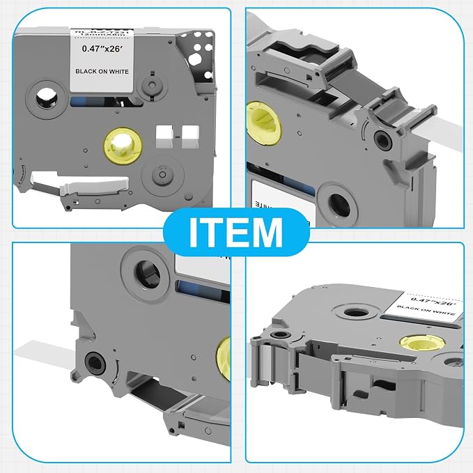 TZe-231 Compatible Lable Tape 12mm 0.47 Laminated White for Brother P-Touch | Label Maker Tape for Brother P touch PT-D200 PT-D210 PT-D220 PT-D400, ideal for home, office and garage labeling, 4 Pack