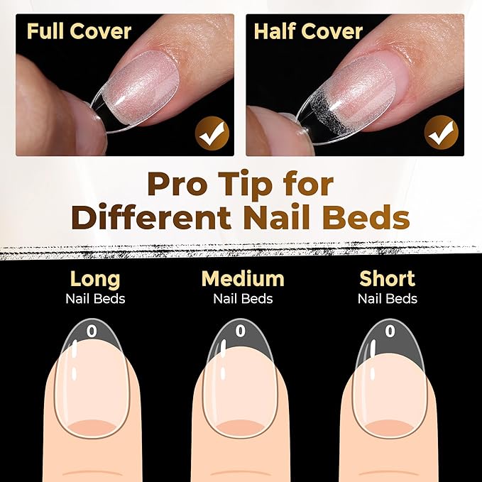 UNA GELLA Short Oval Almond Fake Nails 504pcs Press on Nails Pre-shape Short Almond Round Gel Nail Tips for Full Cover Acrylic False Nails For Nail Extension Home DIY Salon 12 Sizes False Gelly Tips