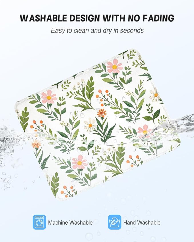 Mouse Pad, Cute Mouse Mat, 10" x 8", Cute Green Leaf -03 | Square Waterproof Gaming Computer Mat, Textured Top, Stitched Edges, Non-Slip Rubber Base for Office Home Laptop Keyboard