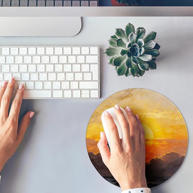 Round Mouse pad, high-end Texture, Sewn Edge Design, Anti-Slip Rubber Base. 8.6 x 8.6 inches (Ocean Sun)