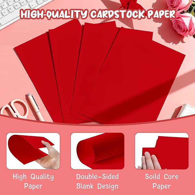 40 Sheets Red Cardstock Paper 8.5 x 11, Red Card Stock Paper, Cardstock Printer Paper 8.5 x 11, 200 GSM Red Construction Paper, Heavy Card Stock for DIY Cards, Invitations, Greeting Cards