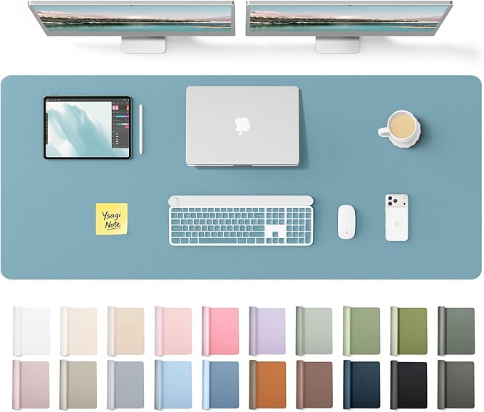 YSAGi Leather Desk Protector, Office Mat, Large Mouse Mat, Non-Slip PU Leather Blotter, Laptop Desk Mat, Waterproof Writing Pad for Office and Home(Aquamarine, 55" x 17.2")