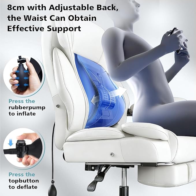 600lbs Big and Tall Office Chair for Heavy People,Heavy Duty Comfy Executive Office Desk Chair with Adjustable Lumbar Support,High Back Reclining PU Leather Computer Chair (Classic, White)