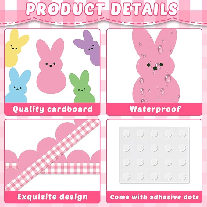 Easter Peeps Bulletin Board Classroom Decorations Set Bunny Cutouts Colorful Easter Bulletin Board Border for Classroom School Chalkboard Nursery Home Door Wall Decor Spring Easter Party Decor