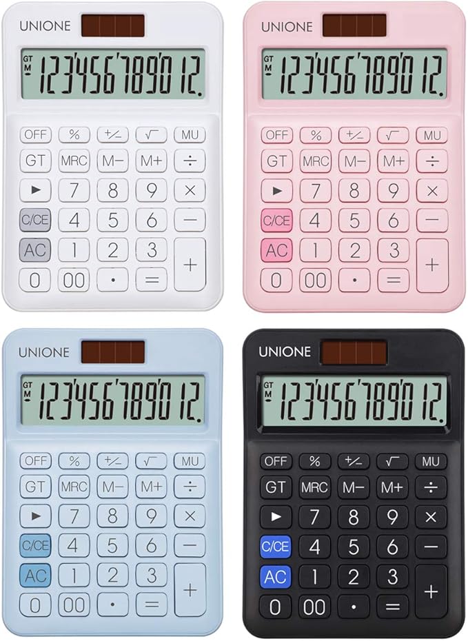 UNIONE Calculator with a Bright LCD, Dual Power Handheld Desktop. Color. Business, Office, High School