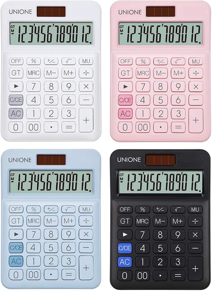 UNIONE Pink Calculator with a Bright LCD, Dual Power Handheld Desktop. Business, Office, High School
