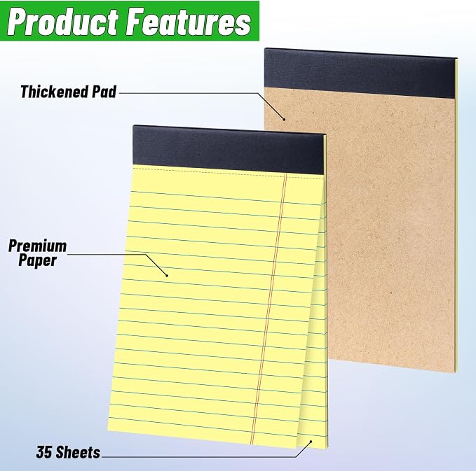 48 Pack Legal Pads 5 x 8 Inch Yellow Notepads College Ruled Writing Pads | Perforated Memo Pads with Lined Paper for Office, School and Home; Great for Notes, Lists, Planning and Daily Writing
