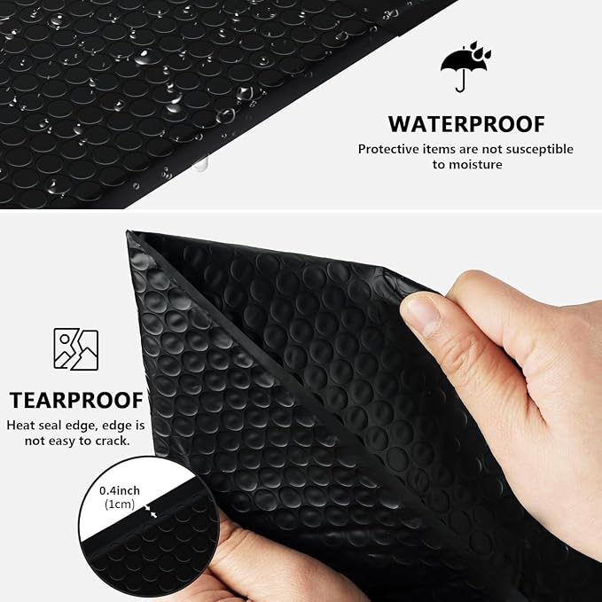 Bubble Mailers 6x10" 100 Pack Black Padded Envelopes Waterproof Usable Size 6x9 Self-Seal Padded Mailing Envelopes Bubble Opaque Padded Mailer for Small Businesses