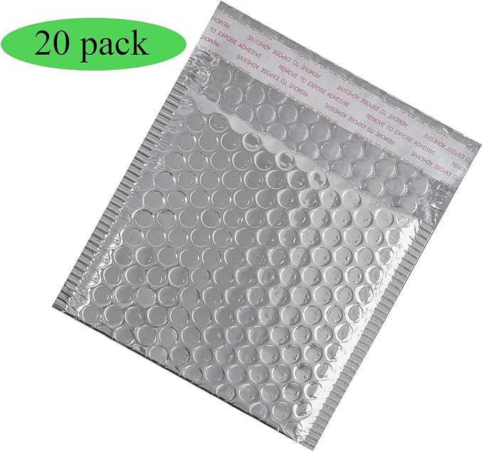 HOSL Bubble Mailer 5.2x5.2"(Inner) Shipping Envelopes 20 Pack Padded Envelopes for Mailing Shipping Packaging small Business Waterproof Package Bags Bulk (Silver)