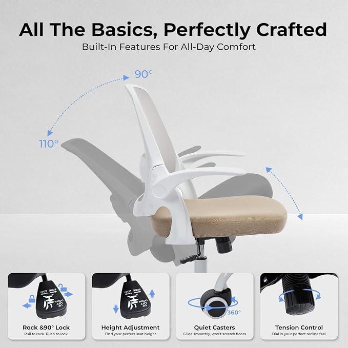 amseatec Mesh Office Chair, Ergonomic Home Office Chair with Flip-Up Arms | Breathable Mesh Back & 3" cushion. BIFMA Certified. 90-110° Rocking. Supports 300 lbs.