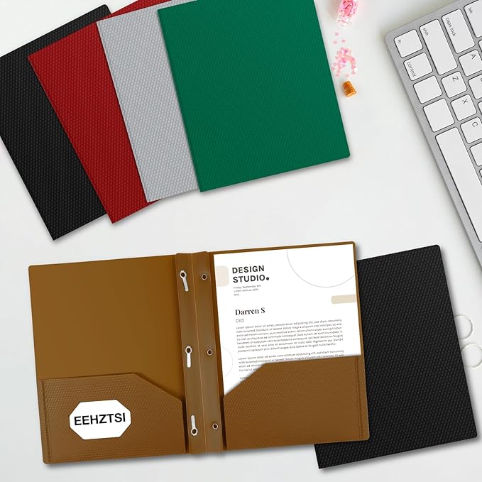 60-Pack Plastic Folders with Pockets and Prongs,2-Pocket Folders with 3 Fasteners, Poly Folders Holds 8-1/2" x 11" Paper for School/Office/Home