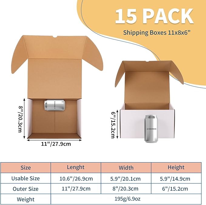 ZBEIVAN 11x8x6 White Small Shipping Boxes, 15 Packs Corrugated Cardboard Mailer Boxes for Packaging Small Business Mailing Gifts Wrap Boxes with Lids