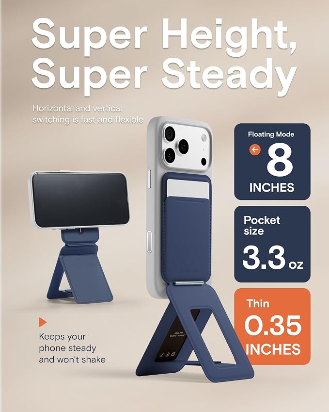MOFT Phone Tripod Wallet, 3 in 1 Phone Stand, NFC-Supported Magnetic Phone Wallet, MOVAS Vegan Leather Adjustable Card Holder, Navy Blue