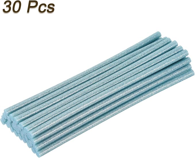 uxcell 30pcs Full Size Hot Glue Gun Sticks 8-inch x 0.27-inch High Sticky Small Hot Glue Sticks for Glue Gun, Glitter Sky Blue