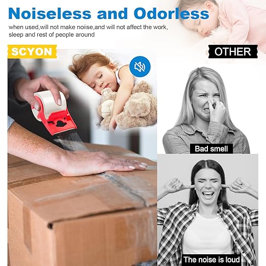 SCYON Packing Tape, Clear Packing Tape with Dispenser, 1.88 in. x 22.2 yd., 3 Noiseless Shipping Tape Rolls, 2 mil, Tranparent Boxing and Packaging Tape for Mailing, Moving Supplies.