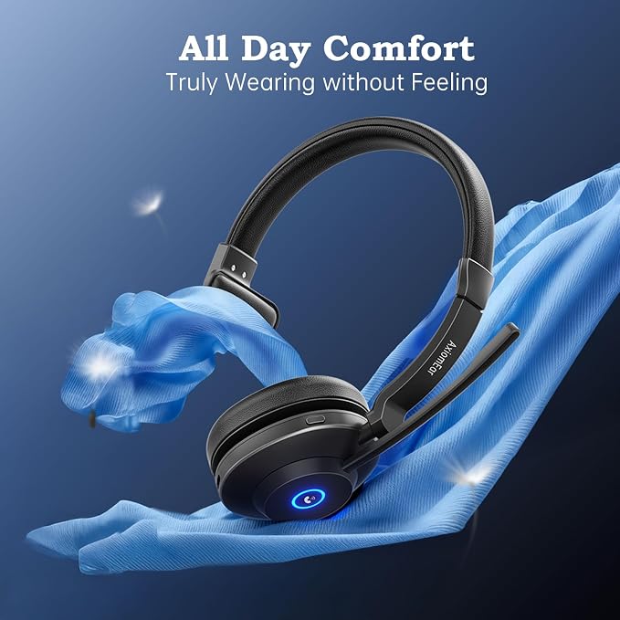 Bluetooth Wireless Headset with Mic for Work, Advanced Noise Reduction Microphone, Clear Calls - Comfortable On-Ear Headphones, Bluetooth 5.3, Applicable to Laptop, PC, Zoom, Office, Phone