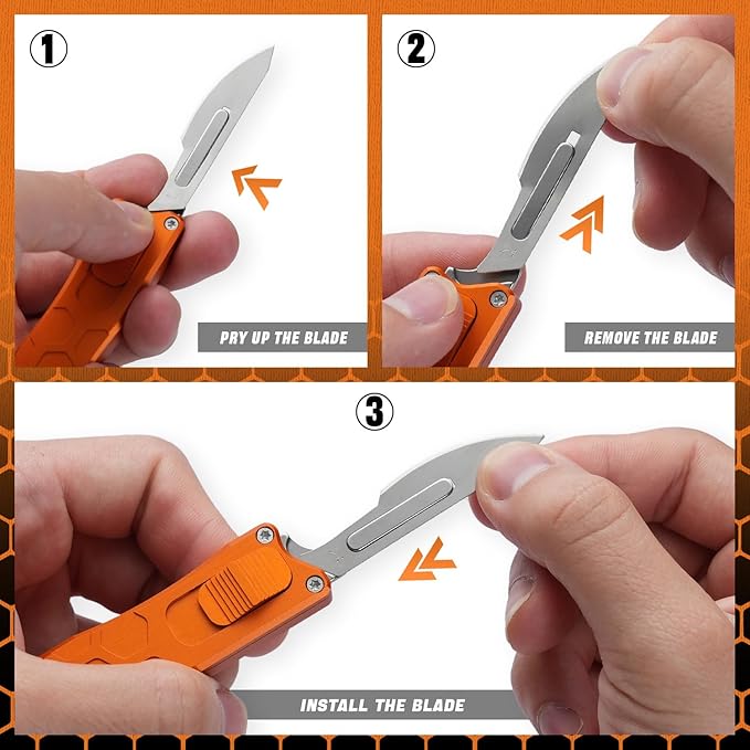 XXOK Automatic Utility knife Push Button EDC portable switch blades knife Box Cutter Scalpel folding Knife with 10PCS blades Orange