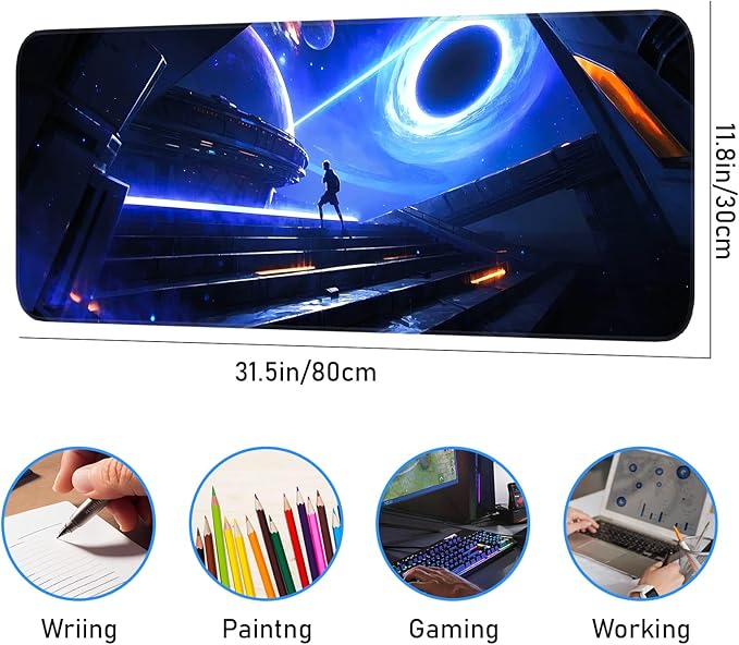 Mouse Pad, Non-Slip Rubber Bottom, Stitched Edge Gaming Mouse Pad for Home, Office, Gaming, 31.5 x 11.8 Inch Large Desk Mat, Desktop Protector