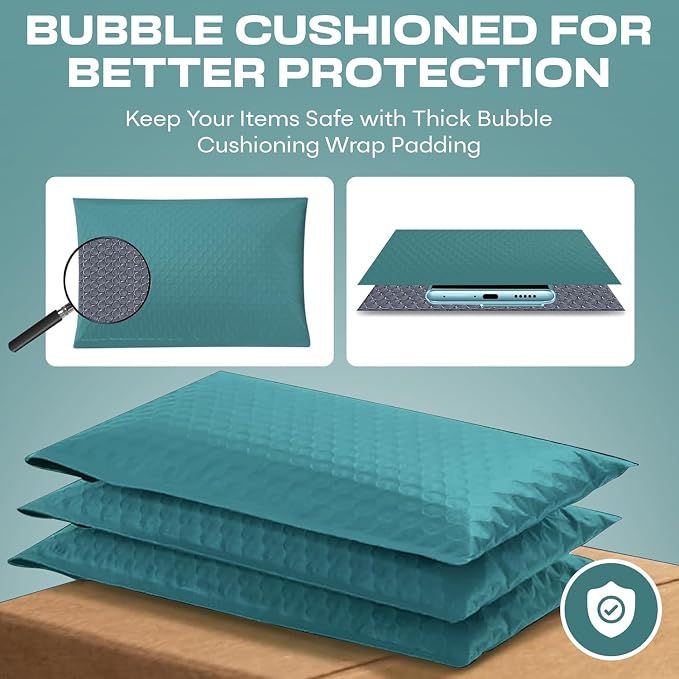 Green Bubble Mailers 12x15, Self Seal Poly Padded Envelopes, 100 Pack Bulk | Holds Clothing & Bulk Items, No Tape Needed, Cushioned Protection, Water-Resistant Poly, For Small Business Shipping