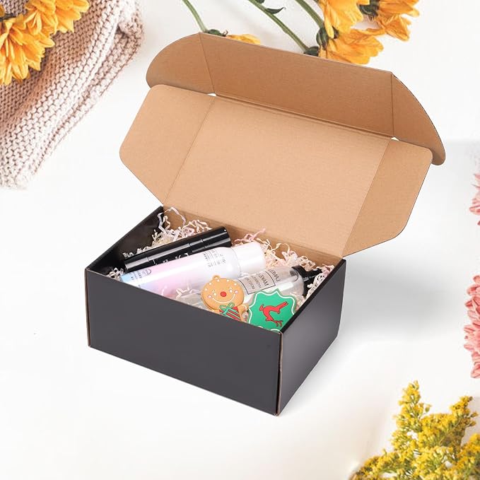 EXYGLO 6 Pack 9x6x4 Shipping Boxes, Black Corrugated Cardboard Boxes for Packaging Small Business, Moving, Shipping, Mailing, and Storing