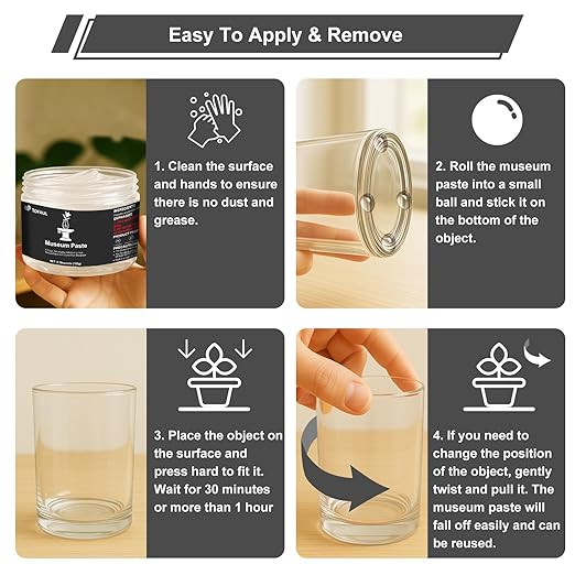 6.35 oz Exhibits Fixing Gel for Museum, Removable Clear Museum Paste Putty Wax, Reusable & No Residue, Fixed Collection Artifacts and Decorations to Prevent Vibration, Falling