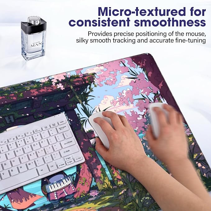 Large Extended Mouse Pad with Stitched Edges 35.4"x15.7" - Waterproof Desk Mat, Non-Slip Rubber Base for All-Desk Coverage, Perfect for Gaming Office Home, Sakura