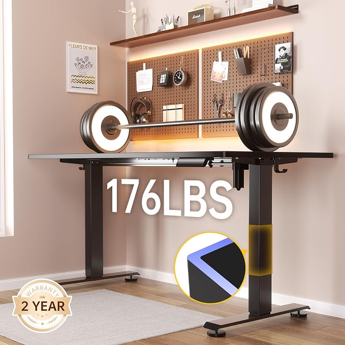 Veken 63×23.6 Inch Large Electric Standing Desk, Gaming Table, Black | Height Adjustable Sit Stand Up Computer Tables for Home Office, Study , Writing, Suit students, employees and group work