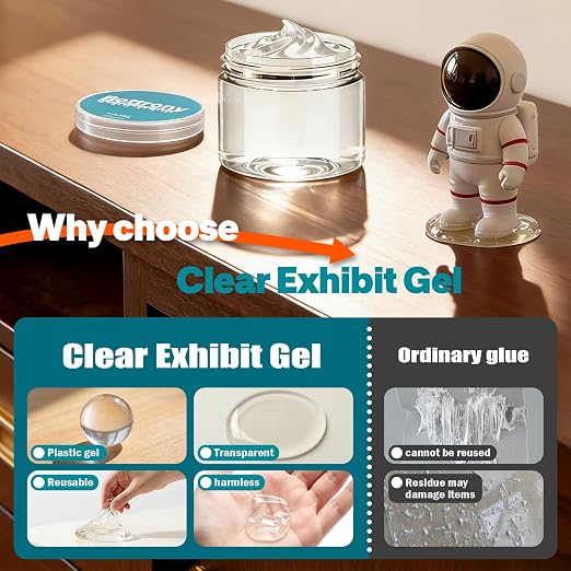 8.08 oz Clear Museum Gel for Collectibles, Removable & Reusable Museum Putty Wax Adhesive, No Residue Exhibit Gel for Antiques, Glass, Ceramic, Figurines, Earthquake Protection & Display Items