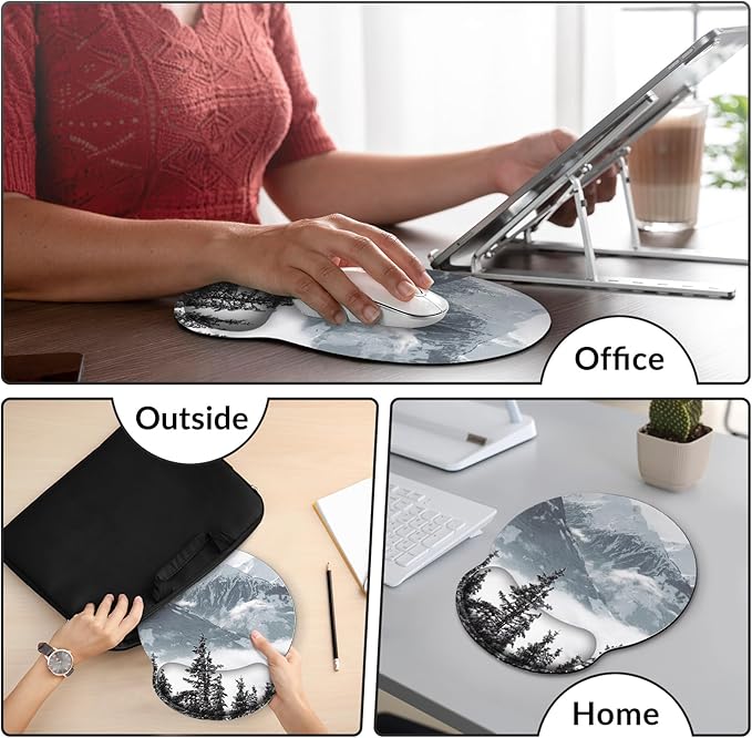 Ergonomic Mouse Pad with Wrist Rest, Small Mousepad with Non-Slip Rubber Base and Smooth Surface, Grey Mouse Pads for Desk, Office Desk Accessories