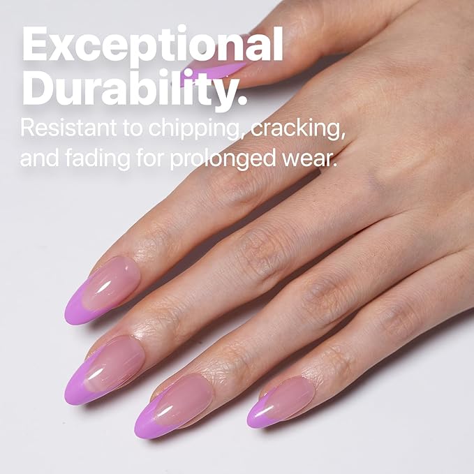 SXC Cosmetics French Tip Press On Nails 150 Pieces in 15 Sizes Ultra Fit with Pre-applied Tip Primer and Base Coat, No Need to File Fake Nails for Nail Art DIY X-Pro Tips (5PURPLE115-M Almond)