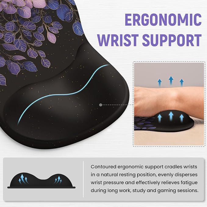 Ergonomic Mouse Pad with Wrist Rest, Gel Wrist Support, Hydrangea | 10.2 x 7.6 in Mouse Pad with Smooth Fabric Surface and Non-Slip Rubber Base for Office, Home, Study, and Gaming