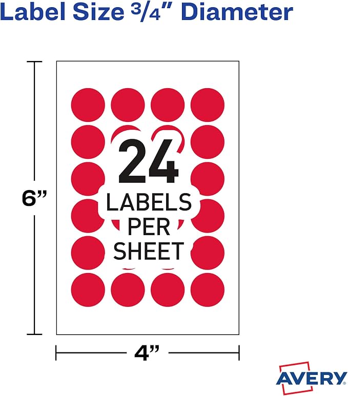 Avery Round Color Coding Labels, Removable Adhesive, Red, 0.75", 3 Pack, 3,024 Labels Total (32136)