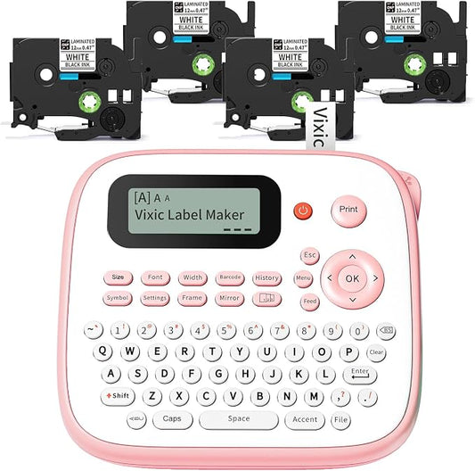 Vixic Pink Label Maker, D210S Label Maker Machine with Tapes Waterproof | Handheld Labeler Machine with Keyboard, Multiple Fonts Icons Frames for Home Kids School Items Classroom Office Organization