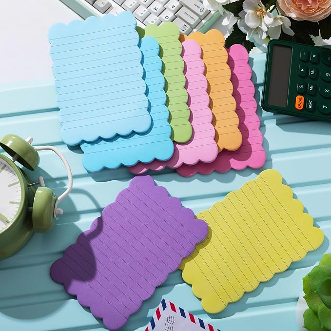 Eaasty 8 Pack Scalloped Sticky Notes Lined 4" X 6" Rainbow Memo Pads | Aesthetic Cute Wavy Edges, Self-stick for School Office Desk, 240 Sheets Bulk, Pretty Design for Reminders Planning