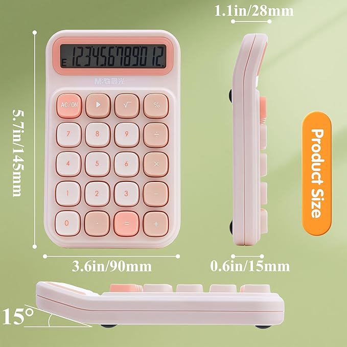 M&G Mechanical Switch Calculator, 12 Digits, Large LCD Display and Big Buttons, Cute Pink Desktop Calculator for Office, Home, School (Battery Included)