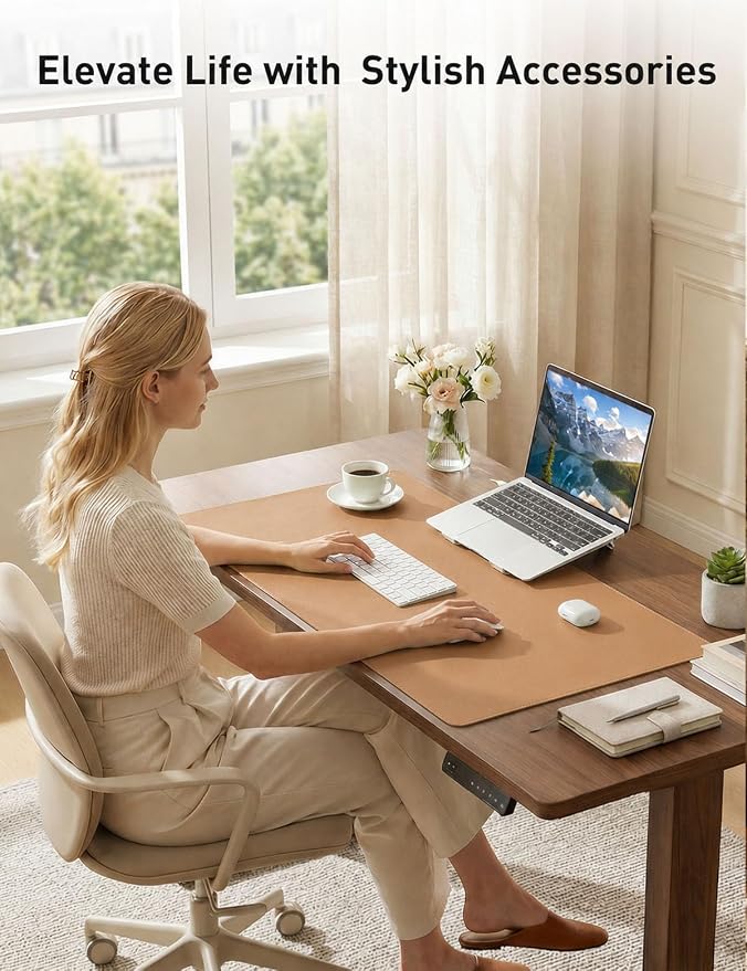 Aothia Faux Leather Desk Mat, Waterproof Desk Pad (Khaki, 48" x 17") | One large surface for your keyboard, laptop and mouse, reducing desktop clutter without a separate mouse pad