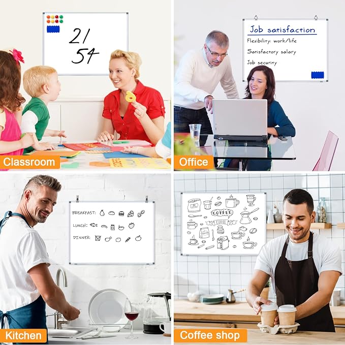 White Board Dry Erase Whiteboard for Wall, 18"x24" Hanging Wall Mounted Magnetic Whiteboard Aluminium Frame for Home, Office, School, Kitchen