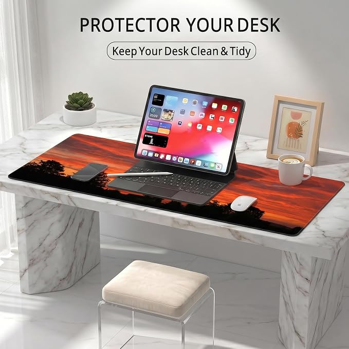 Auhoahsil Sunset Cloud Landscape Desk Mat, Ultra Large Full Desk Gaming Mouse Pad, Warm Sunset Sky Scenery Extended Keyboard Pad, Nature Aesthetic Desk Pad for Home Office Gaming, 35.4"x 15.7"
