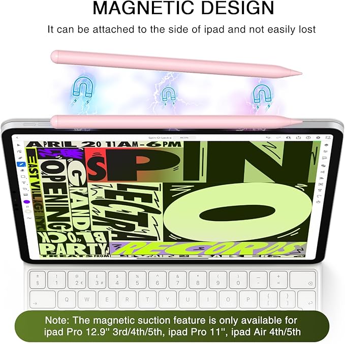 Stylus Pen for iPad 2018-2025, 15 Mins Fast Charging Pencil (1st Generation) with Tilt Sensitivity Magnetic Digital Pens for iPad 6-11, Air 3/4/5/M2/M3, Mini 5/6/7, Pro 11"/12.9"/M4/M5 (Pink)