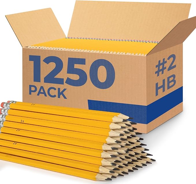 Rosmonde 1250 Bulk Yellow Pencils, Pre Sharpened #2 HB, Easy Grip Design With Top Erasers, Back to School Gifts, Bulk Set for Classrooms, Teachers, School & Office Staff